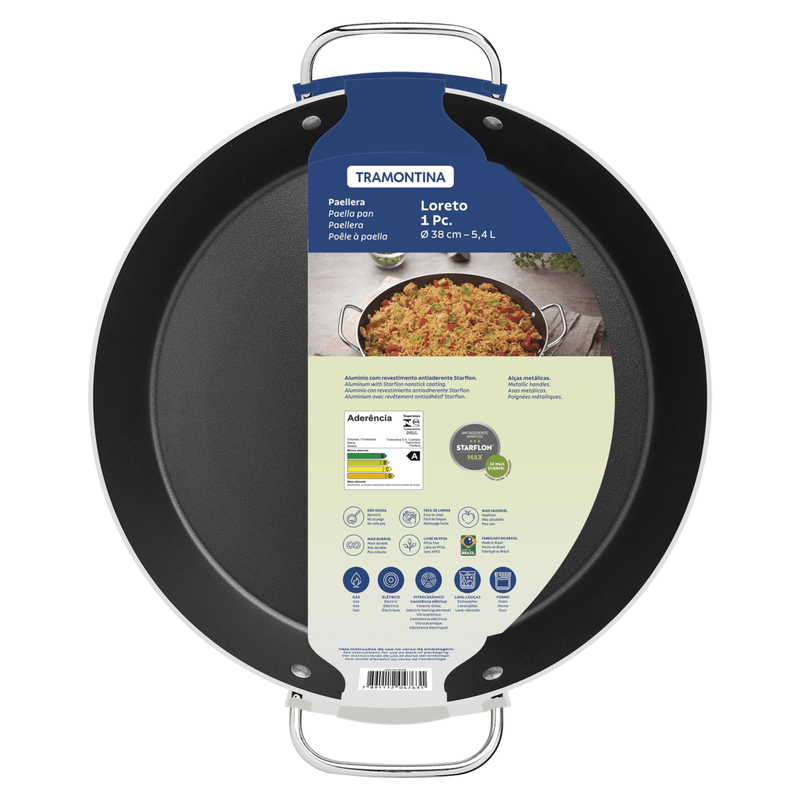 Paellera Tramontina Loreto en Aluminio con Revestimiento Interno Antiadherente Starflon Max con Asas Metalicas Grafito 38 cm 5,4 L