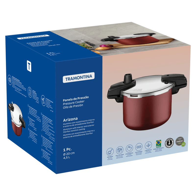 Olla a Presion Tramontina Arizona en Aluminio con Revestimiento Interno y Externo Antiadherente Starflon Max Rojo 20 cm 4,5 L