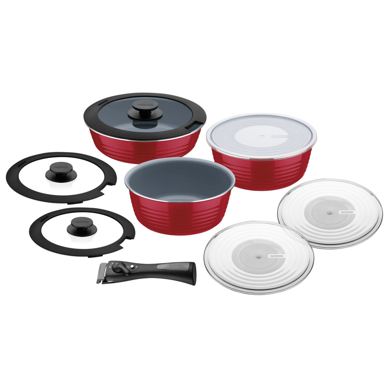 Bateria de Cocina Multiuso Tramontina Itria en Aluminio con Revestimiento Interno y Externo Ceramico Rojo 10 Piezas