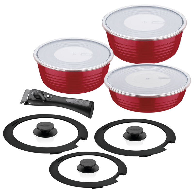 Bateria de Cocina Multiuso Tramontina Itria en Aluminio con Revestimiento Interno y Externo Ceramico Rojo 10 Piezas