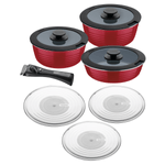 Bateria de Cocina Multiuso Tramontina Itria en Aluminio con Revestimiento Interno y Externo Ceramico Rojo 10 Piezas