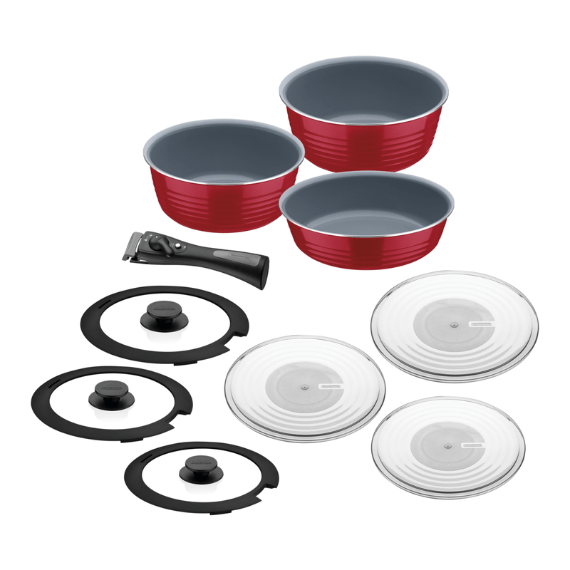 Bateria de Cocina Multiuso Tramontina Itria en Aluminio con Revestimiento Interno y Externo Ceramico Rojo 10 Piezas