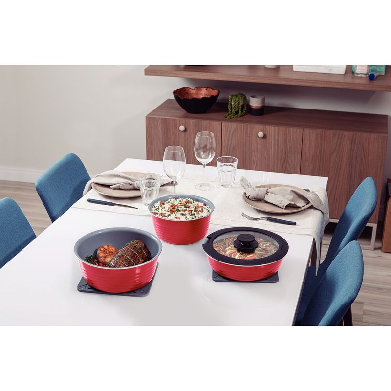 Bateria de Cocina Multiuso Tramontina Itria en Aluminio con Revestimiento Interno y Externo Ceramico Rojo 10 Piezas