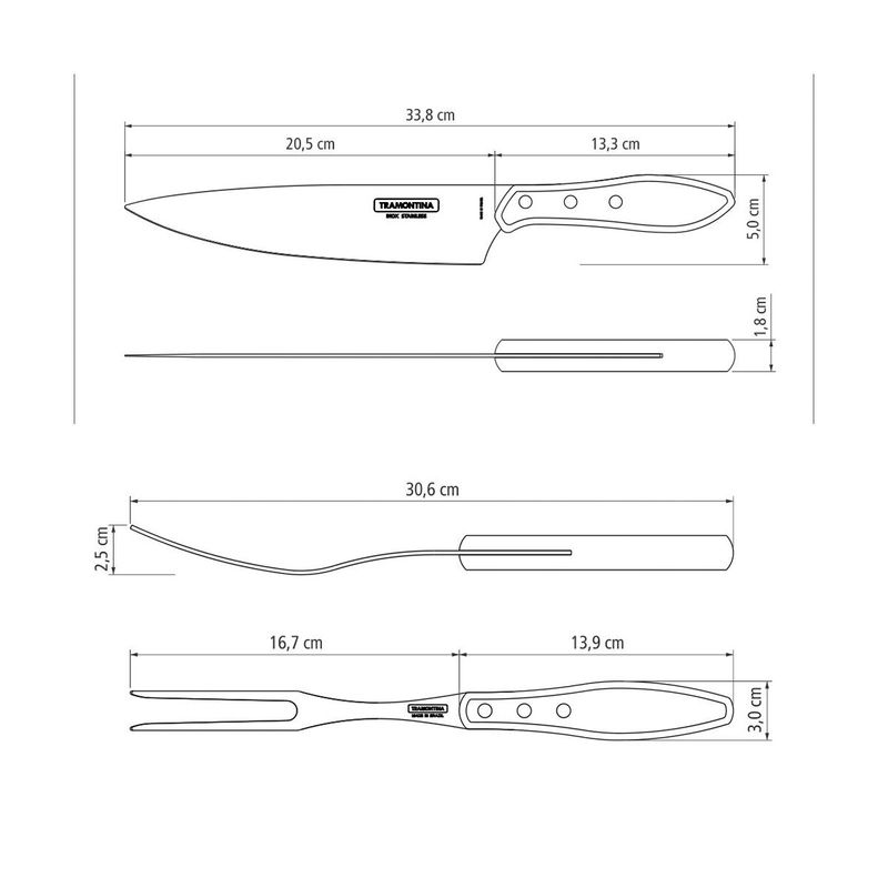 Juego Trinchante para Asado Tramontina con Lamina de Acero Inoxidable y Mango de Madera Tratada Polywood CastaI±o 2 Piezas