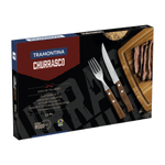 Juego de Cubiertos para Asado Tramontina con Laminas de Acero Inoxidable y Mangos de Madera Natural, 12 piezas.