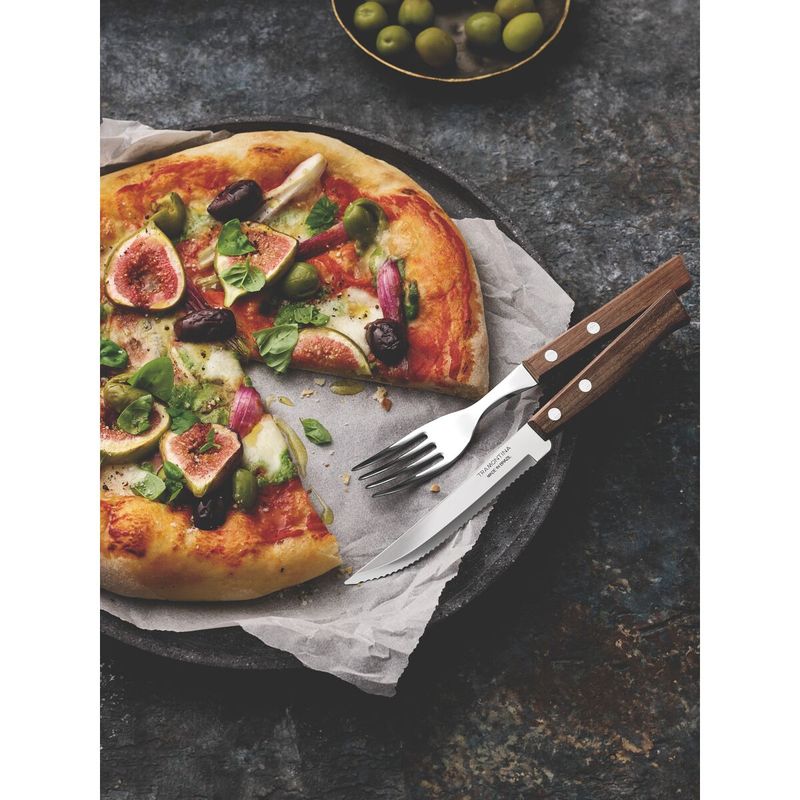 Juego de Cubiertos para Asado Tramontina con Laminas de Acero Inoxidable y Mangos de Madera Natural, 12 piezas.