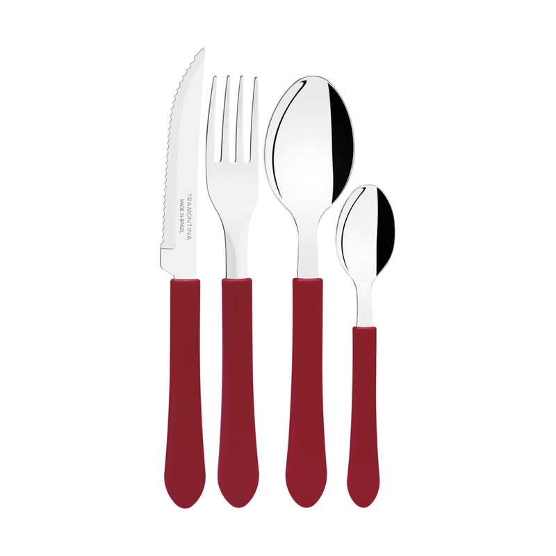 Juego de Cubiertos Tramontina Leme con Laminas de Acero Inoxidable y Mangos de Polipropileno Rojo con Cubiertera 25 Piezas