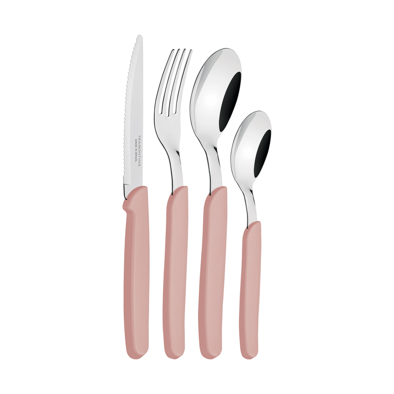 Juego de Cubiertos Tramontina Carmel con Láminas de Acero Inoxidable y Mangos de Polipropileno Carmín Claro 24 Piezas
