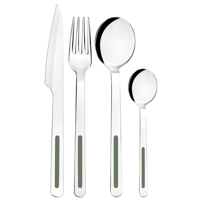 Juego de Cubiertos Tramontina Vik en Acero Inoxidable con Detalles de Polipropileno Oliva 24 Piezas