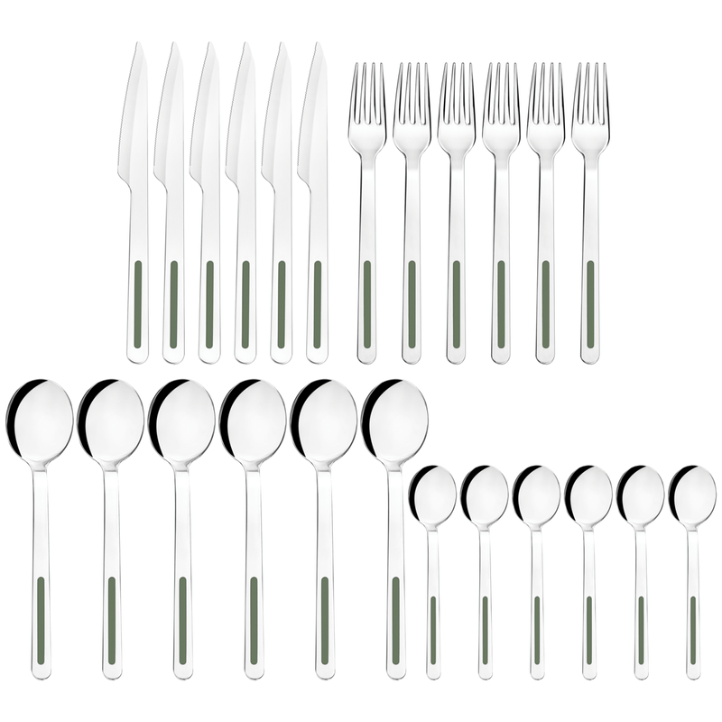 Juego de Cubiertos Tramontina Vik en Acero Inoxidable con Detalles de Polipropileno Oliva 24 Piezas