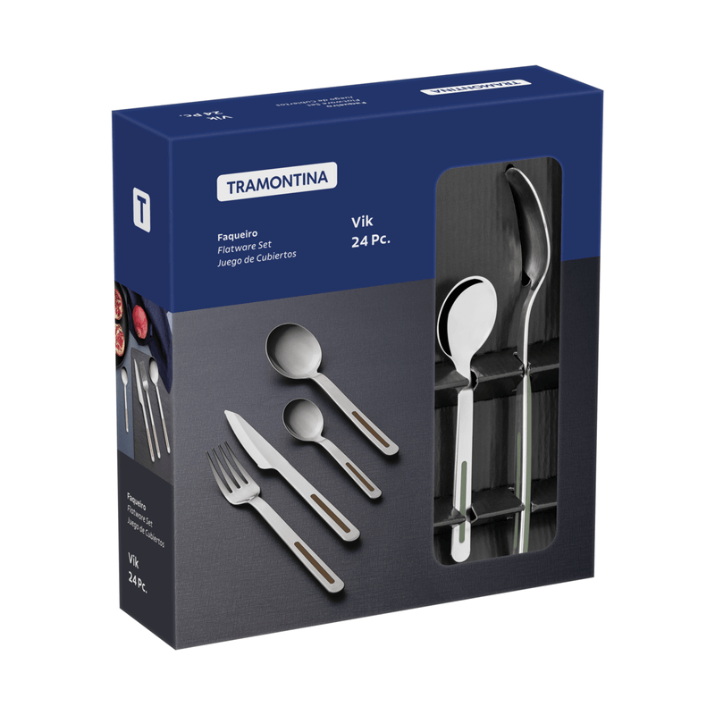 Juego de Cubiertos Tramontina Vik en Acero Inoxidable con Detalles de Polipropileno Oliva 24 Piezas