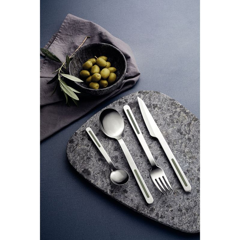 Juego de Cubiertos Tramontina Vik en Acero Inoxidable con Detalles de Polipropileno Oliva 24 Piezas