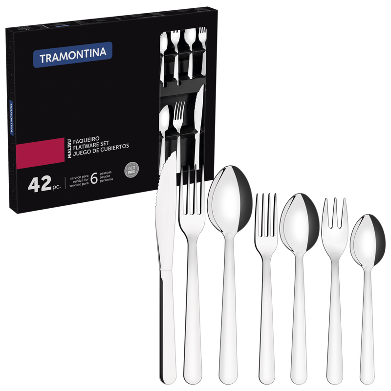 Juego de Cubiertos Tramontina Malibu en Acero Inoxidable 42 Piezas