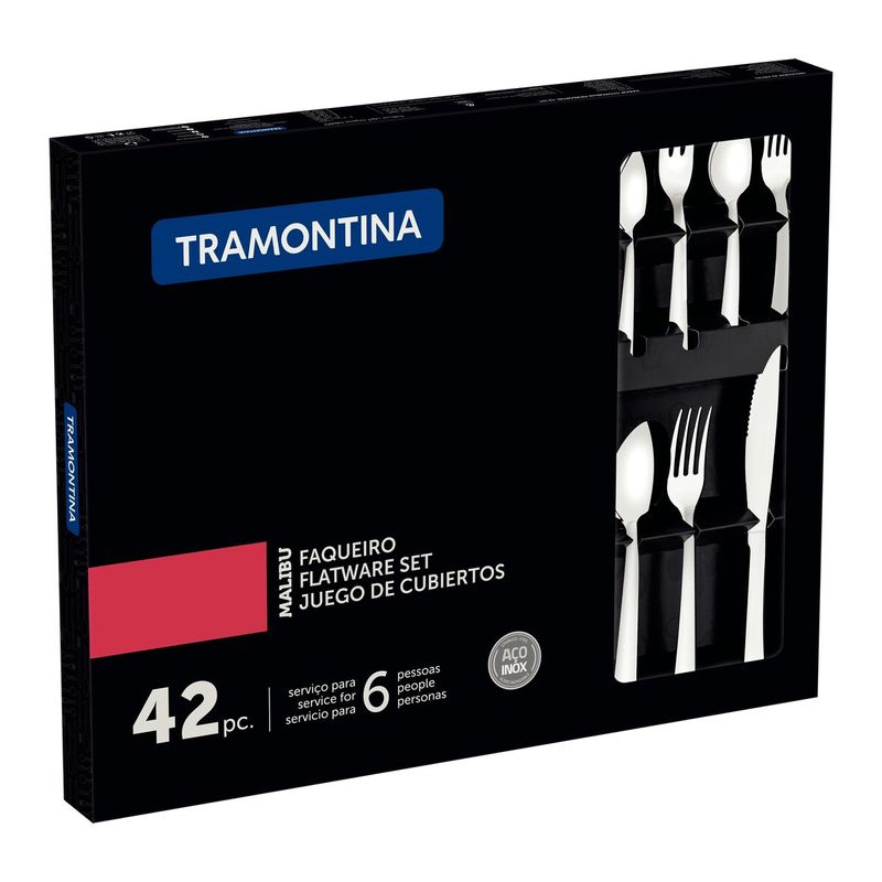 Juego de Cubiertos Tramontina Malibu en Acero Inoxidable 42 Piezas