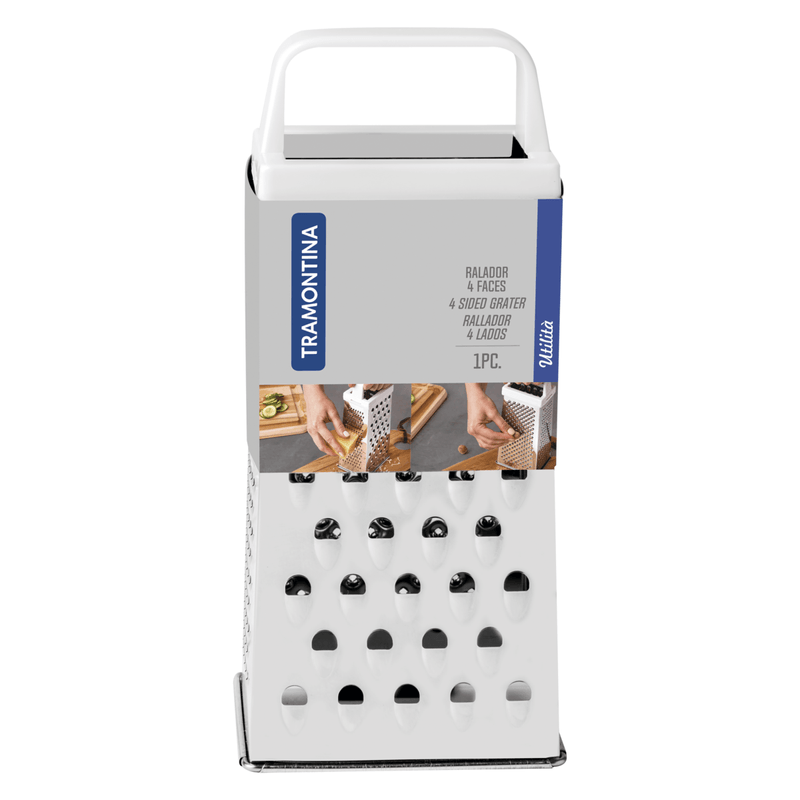 Rallador 4 Lados Tramontina Utilita en Acero Inoxidable y Asa de ABS Blanco