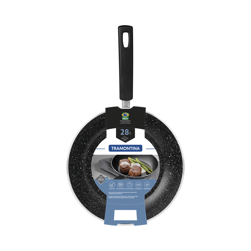 Sartén Tramontina Sicília en Aluminio con Revestimiento Interno y Externo en Antiadherente Starflon Excellent Negro 28 cm 2 L