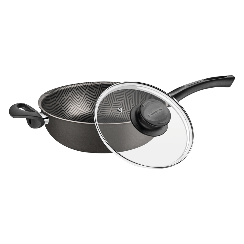 Sartén Honda Tramontina Paris en Aluminio con Revestimiento Interno y Externo Antiadherente Starflon Max Plomo con Tapa de Vidrio 24 cm 2