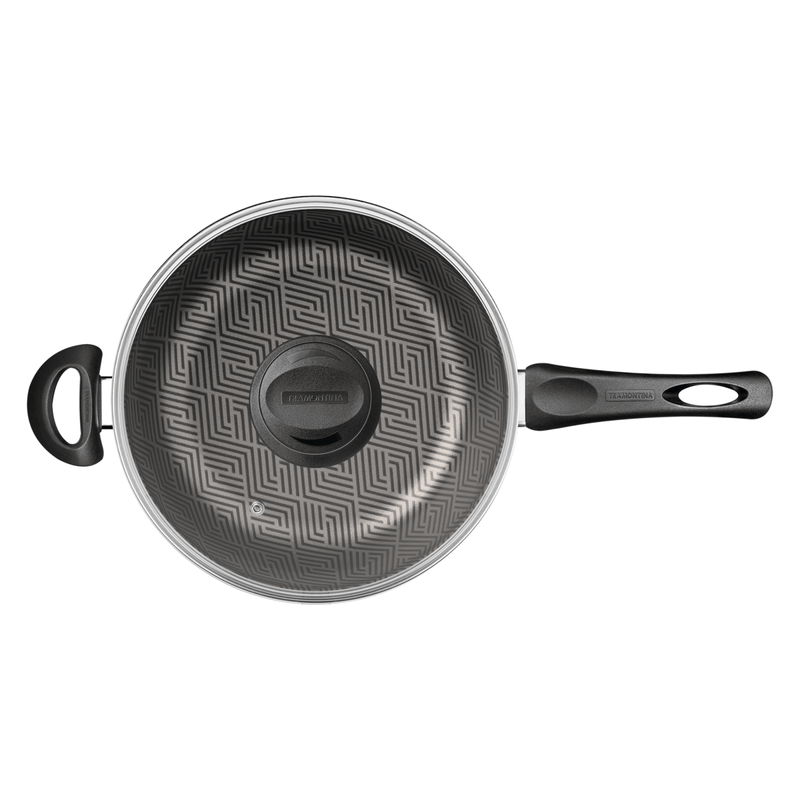 Sartén Honda Tramontina Paris en Aluminio con Revestimiento Interno y Externo Antiadherente Starflon Max Plomo con Tapa de Vidrio 24 cm 2