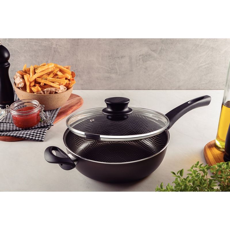Sartén Honda Tramontina Paris en Aluminio con Revestimiento Interno y Externo Antiadherente Starflon Max Plomo con Tapa de Vidrio 24 cm 2