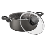 Cacerola Tramontina Paris en Aluminio con Revestimiento Interno y Externo Antiadherente Starflon Max Plomo con Tapa de Vidrio 28 cm 8 L