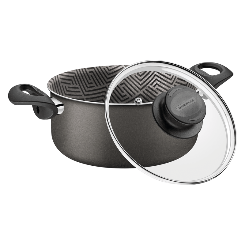 Cacerola Tramontina Paris en Aluminio con Revestimiento Interno y Externo Antiadherente Starflon Max Plomo con Tapa de Vidrio 28 cm 8 L