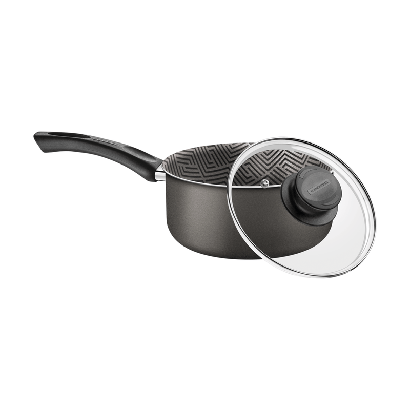Olla Tramontina Paris en Aluminio con Revestimiento Interno y Externo Antiadherente Starflon Max Plomo con Tapa de Vidrio 18 cm 2