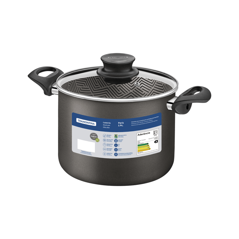 Olla Alta Tramontina Paris en Aluminio con Revestimiento Interno y Externo Antiadherente Starflon Max Plomo con Tapa de Vidrio 20 cm 4