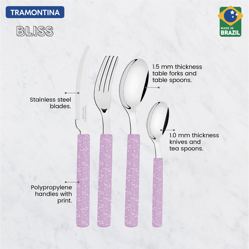 Juego de Cubiertos Tramontina Bliss con Laminas en Acero Inoxidable y Mangos de Polipropileno Lavanda 16 Piezas