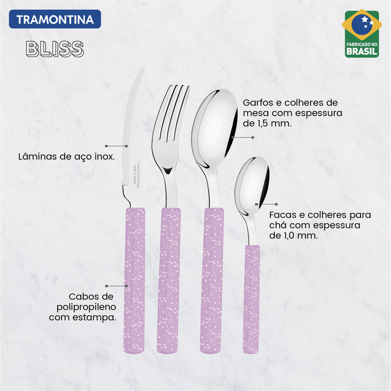 Juego de Cubiertos Tramontina Bliss con Laminas en Acero Inoxidable y Mangos de Polipropileno Lavanda 16 Piezas