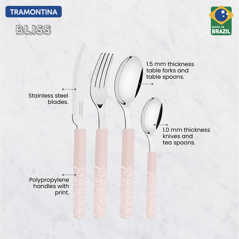 Juego de Cubiertos Tramontina Bliss com Laminas de Acero Inoxidable y Mangos de Polipropileno Lino 16 Piezas