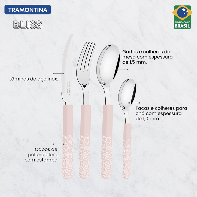 Juego de Cubiertos Tramontina Bliss com Laminas de Acero Inoxidable y Mangos de Polipropileno Lino 16 Piezas