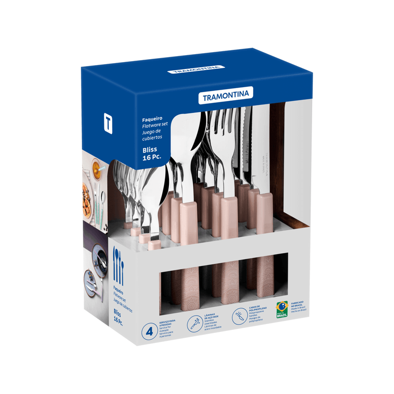 Juego de Cubiertos Tramontina Bliss com Laminas de Acero Inoxidable y Mangos de Polipropileno Lino 16 Piezas
