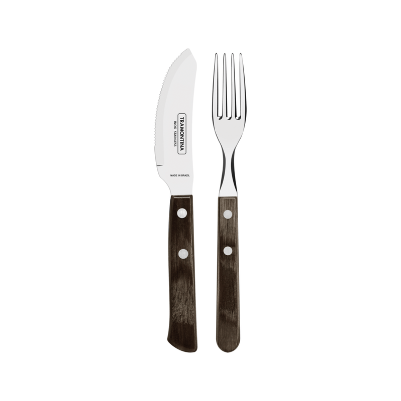 Juego de Cubiertos para Pizza Tramontina con Laminas en Acero Inoxidable y Mangos de Madera Tratada Polywood CastaI±o de 8 Piezas