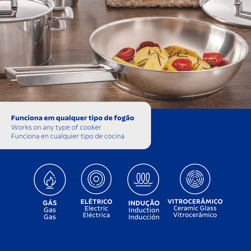Sartén Tramontina Brava de Acero Inoxidable Fondo Triple con Mango 24 cm 21 L