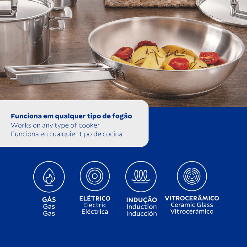Sartén Tramontina Brava de Acero Inoxidable Fondo Triple con Mango 24 cm 21 L