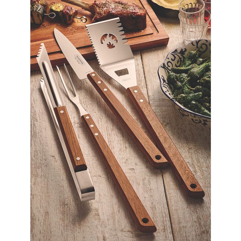 Pinza para Carne Tramontina Asado con Lamina de Acero Inoxidable y Mango de Madera 37 cm