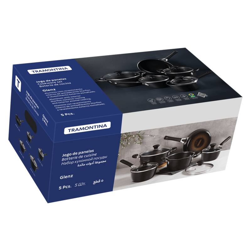 Bateria de Cocina Tramontina Glenz en Aluminio con Revestimiento Interno en Starflon Crystals y Externo Esmaltado Gris Stone 05 Piezas