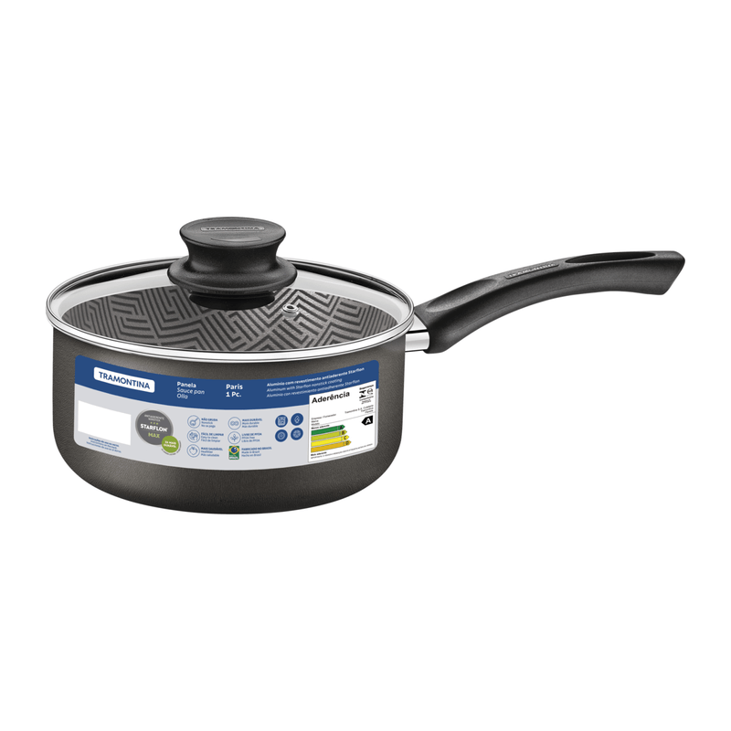 Olla Tramontina Paris en Aluminio con Revestimiento Interno y Externo Antiadherente Starflon Max Plomo con Tapa de Vidrio 20 cm 2
