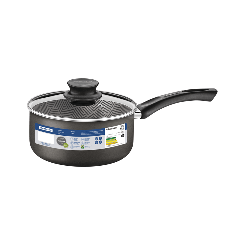 Olla Tramontina Paris en Aluminio con Revestimiento Interno y Externo Antiadherente Starflon Max Plomo con Tapa de Vidrio 16 cm 1