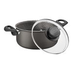 Cacerola Tramontina Paris en Aluminio con Revestimiento Interno y Externo Antiadherente Starflon Max Plomo con Tapa de Vidrio 26 cm 6