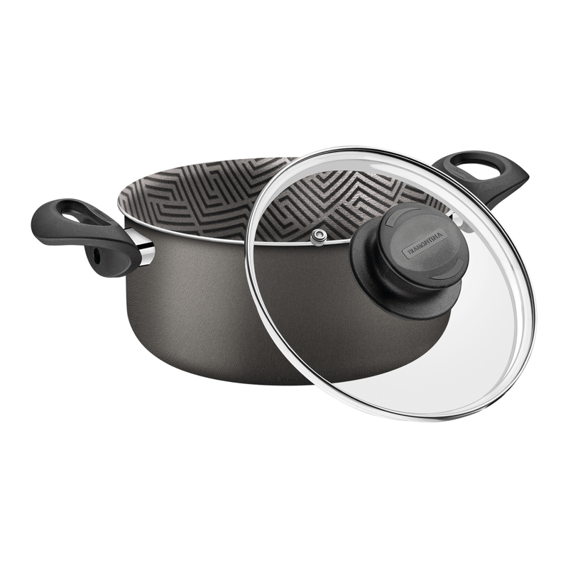 Cacerola Tramontina Paris en Aluminio con Revestimiento Interno y Externo Antiadherente Starflon Max Plomo con Tapa de Vidrio 26 cm 6