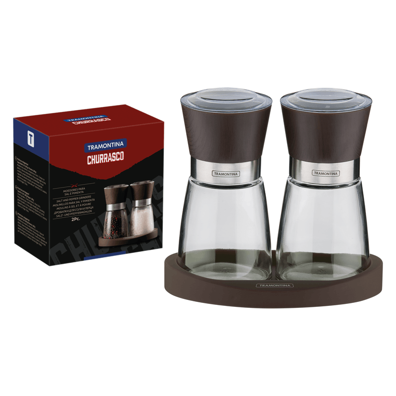 Juego de Molinillos de Sal y Pimienta Tramontina Asado en Ceramica y Vidrio con Base en Polipropileno